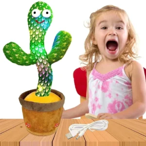 Dancing Cactus Repeats What You Say,Electronic Plush Toy with Lighting,Singing Cactus Recording and Repeat Your Words for Education Toys (Green)